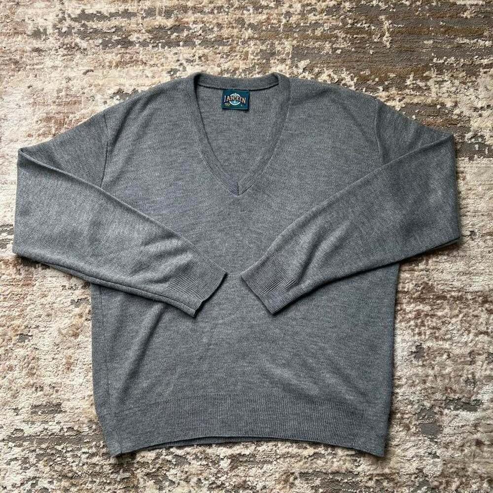 Vintage 1990s Jantzen Gray V-Neck Sweater Made in USA